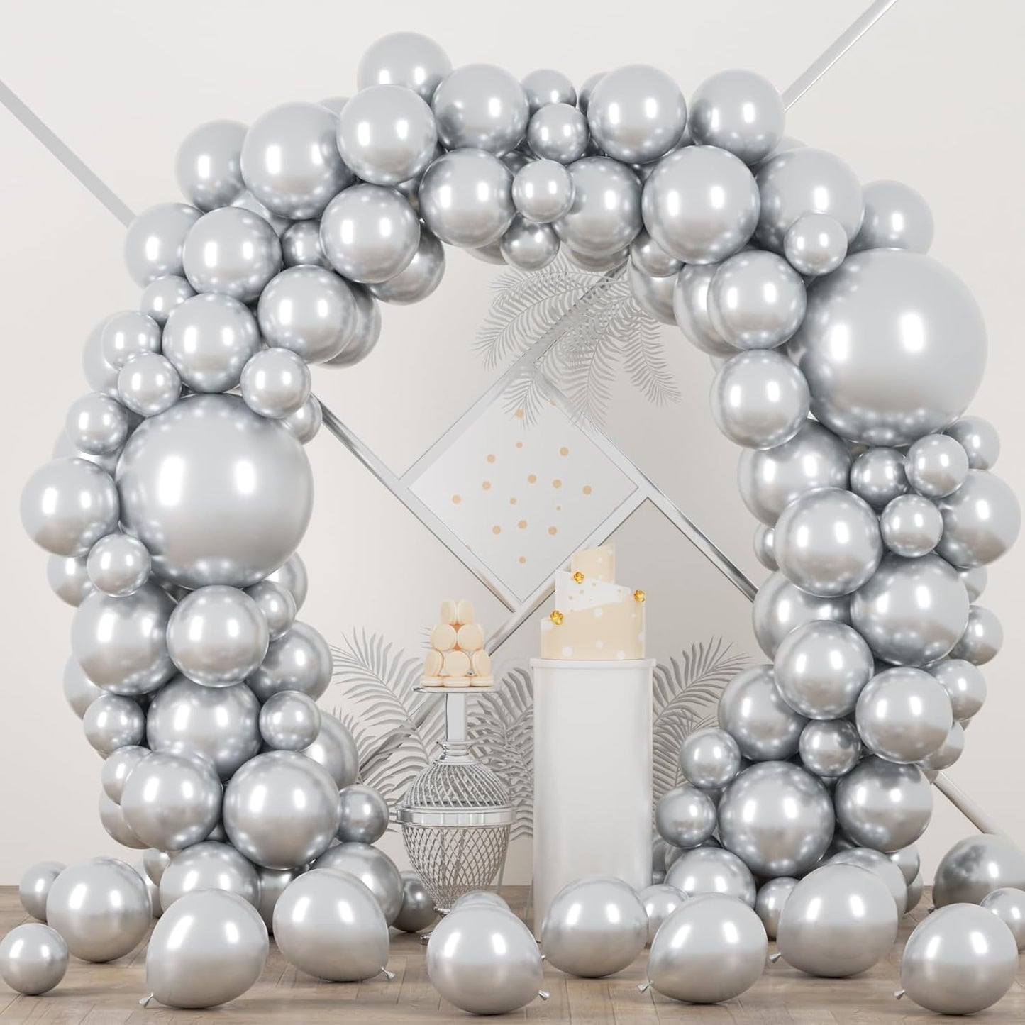 90pack Metallic Silver Balloons Different Size 18/12/10/5 Inch Chrome Silver Balloon Garland Arch Kit for Graduation, Wedding, Birthday, New Year, Baby Shower Decorations