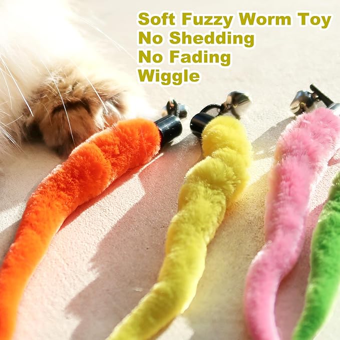 10PCS Cat Worm Toy for Cats, Cat Wand Toy Accessories, Cat Feather Toy Attachments Replacements, and 1PC Black String for Cat Fishing Pole Toy, Assorted Worm Cat Toy Teaser for Indoor Cats Kitten-PawvioPets