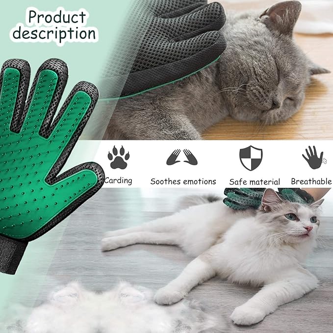 Gentle Deshedding Pet Grooming Mitt - Efficient Hair Remover Brush for Dogs, Cats, Horses with Long & Short Fur (1 Pair)-PawvioPets