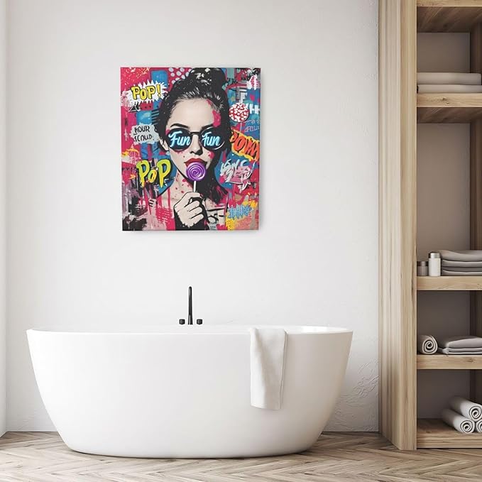 Fashion Women Wall Art Glam Modern Artwork for Girls Banksy Street Graffiti Pop Art Canvas Pictures Painting Print Framed Decorations Gifts for Bedroom Living Room Office 20"x24"-PawvioPets