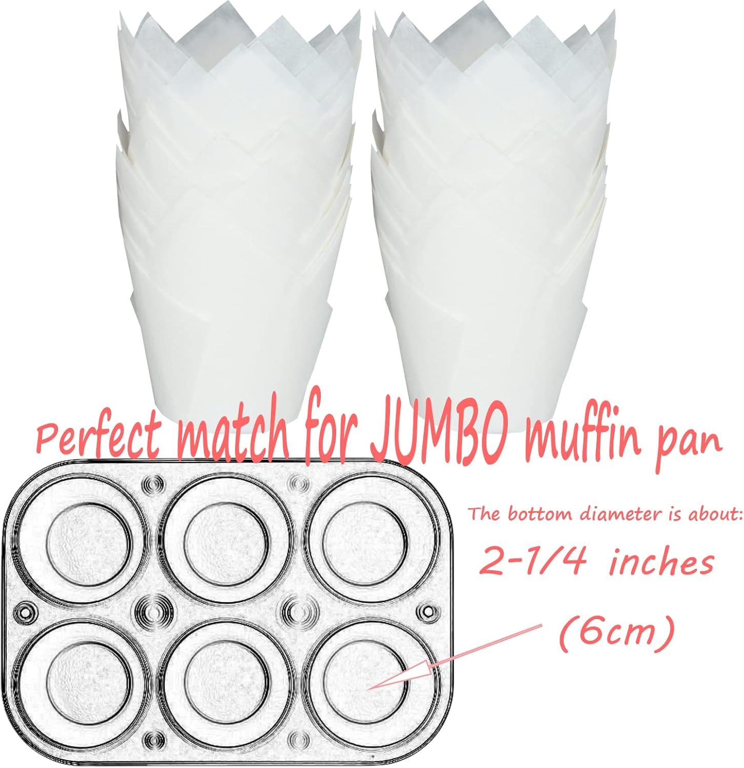 Large size White Tulip Baking Cups 2-1/4"(Base diameter) x 4"(Wall height) Greaseproof paper baking cupcake Muffin liners, Case of 130 pcs