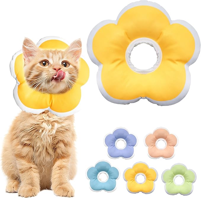 Cat Cone Collar Soft, Waterproof Cats Cones to Stop Licking After Surgery, Adjustable Soft Elizabeth Cats Collars for Wound Healing, Flower Shape Cat Recovery Collar (Yellow, X-Small)-PawvioPets