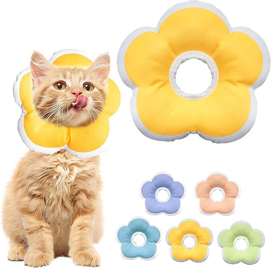 Cat Cone Collar Soft, Waterproof Cats Cones to Stop Licking After Surgery, Adjustable Soft Elizabeth Cats Collars for Wound Healing, Flower Shape Cat Recovery Collar (Yellow, X-Small)-PawvioPets