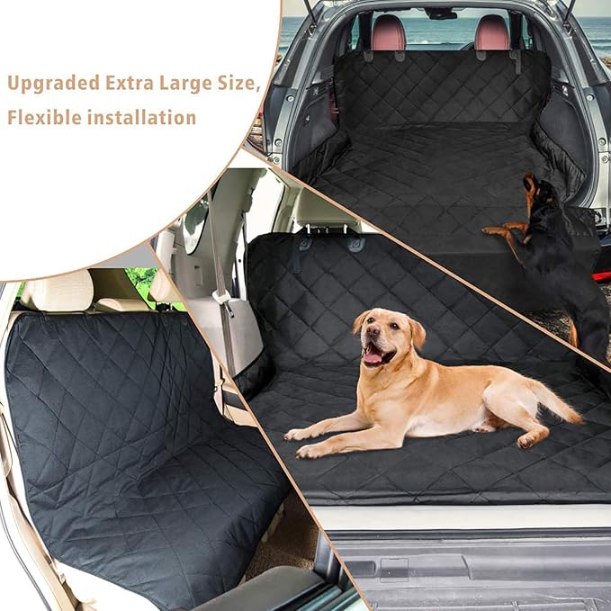 F-color SUV Cargo Liner for Dogs, Upgraded Extra Large Water Resistant Pet Cargo Cover Dog Seat Cover Mat for SUVs with Bumper Flap Protector, Non-Slip, Wear-Proof, Universal Fit, Black-PawvioPets