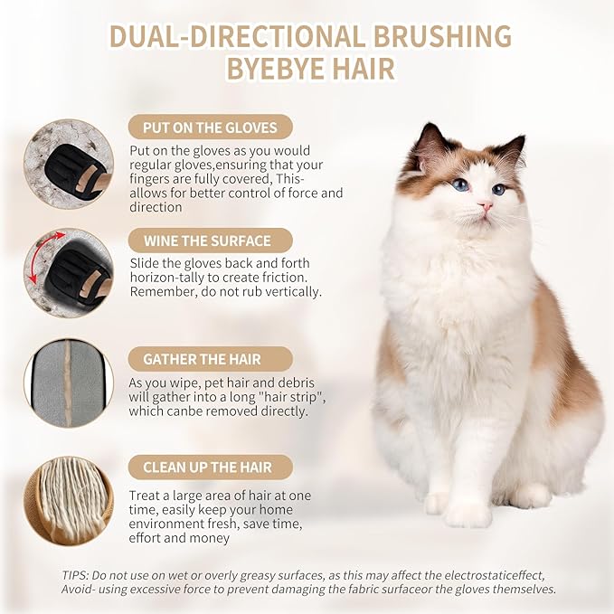 2𝑷𝒄𝒔 Pet Hair Removal Glove for Cats & Dogs, Newly Pro Five-Finger Electrostatic Pet Hair Remover Gloves, Reusable & Washable Magic Brush Pet Hair Removal Tool for Couch, Clothing, Carpet, Car Seat-PawvioPets