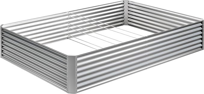 EKX 8x4x2FT Galvanized Raised Garden Bed, Raised Garden Bed Kit-Metal Planter Box Outdoor,Planting for Vegetables, Fruits,Herbs, Flowers-Slive-PawvioPets