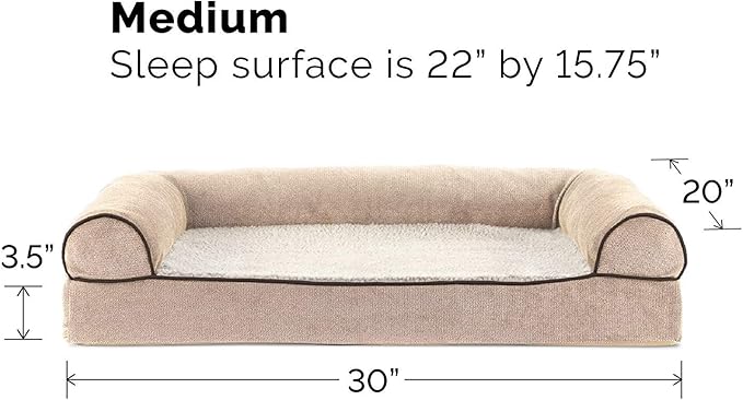 FurHaven Soft, Orthopedic Foam Sofa Dog Bed with Washable & Removable Cover - Sherpa/Chenille - Cream, Dogs Up to 35 lbs - Medium-PawvioPets