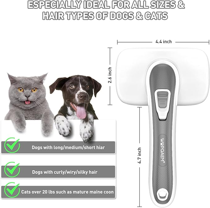 Dogs Cats Self Cleaning Slicker Brush for Shedding & Grooming Any Breed of Pets, Remove Loose Undercoat Knots Mats Tangled Hair for Small Medium Large Animal With Long Short Fur Length-Grey-PawvioPets