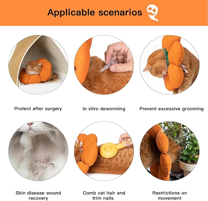 Cat Cone Collar,Cute Waterproof Cat Recovery Collar,Anti-Bite Lick Wound Healing Safety Elizabethan e Collar for Cats,Orange Pumpkin Cat Halloween Costume-PawvioPets