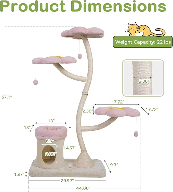 COZIWOW Aesthetic Cat Tree for Large Cats, 57'' Tall Modern Cat Tree Tower Scratching Post with Large Condo, Cat Bed, Side Perch, Luxury Cat Gifts-PawvioPets