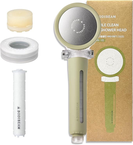 Filtered Handheld Shower Head with Vitamin C & Sediment Filter, High Pressure Water Flow, Water Saving, Reduces Chlorine for Dry Skin & Hair, On/Off Switch, Made in Korea, Spa-Like Shower- Olive Green-PawvioPets