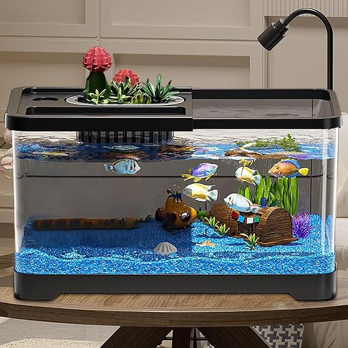 Fish Tank Starter Kit - Small Aquarium | Fish Tank Starter Kit With Filter And Light | Gallon Small Aquarium | Underwater Landscape Decoration, Compact Glass Aquariums Set For Den Living Room Dorm Kid-PawvioPets
