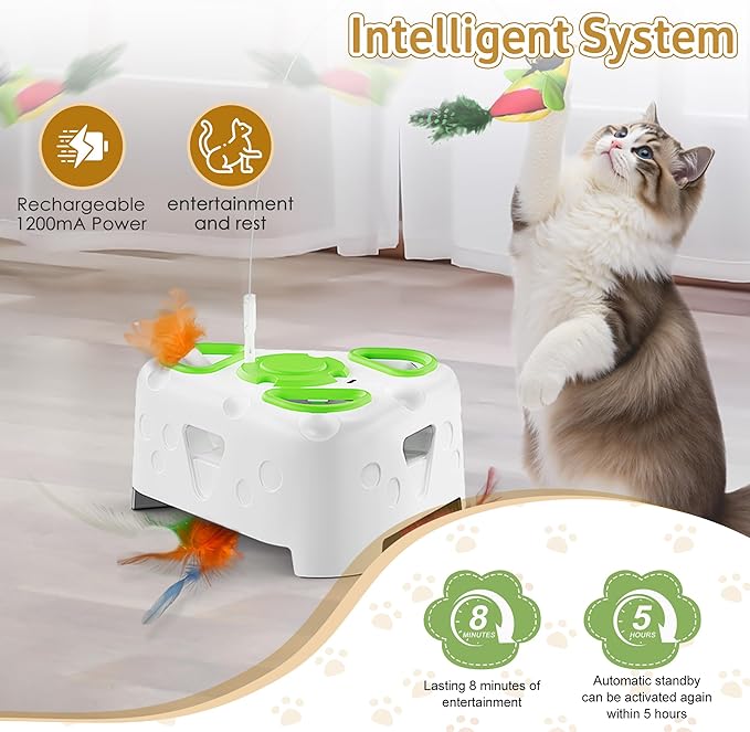 3-in-1 Interactive Cat Toys for Indoor Cats,Automatic Kitten Toy,Flying Bird,6 Holes Mole,Rotating Feather, Rechargeable USB Interactive Cat Feather Toys for Bored Indoor Cats-PawvioPets