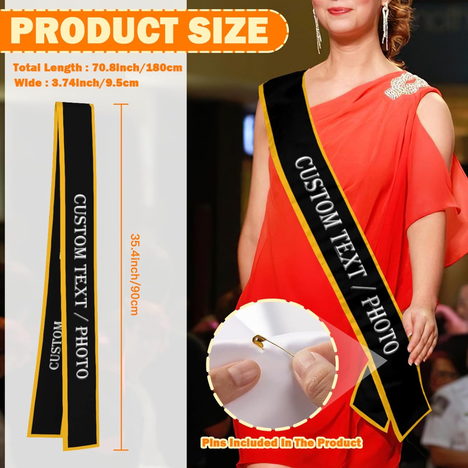 Custom Sash,Personalized Birthday Sash with Text Photo,Customized Bachelorette Sash Quote Sash Bride to Be Sash Color Optional (With decorative edge, Black)