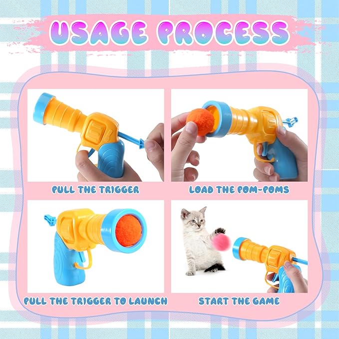21Pcs Cat Ball Toy Launcher - Includes 20 Colorful Plush Cat Balls and Exciting Launcher Set，Funny Interactive Cat Toys for Bored Indoor Adult Cats, Cute Kitten Kitty Toys-PawvioPets