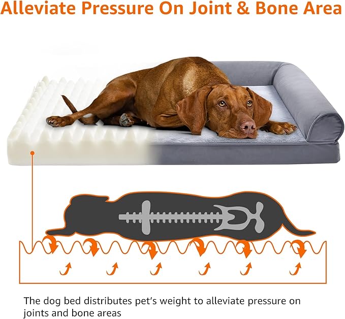Amazon Basics Living Room Couch Dog Bed with Premium Foam, Pressure-Relief Support for Dogs up to 90lbs, Machine Washable Cover, Extra Large Sized (44" x 35"), Grey-PawvioPets