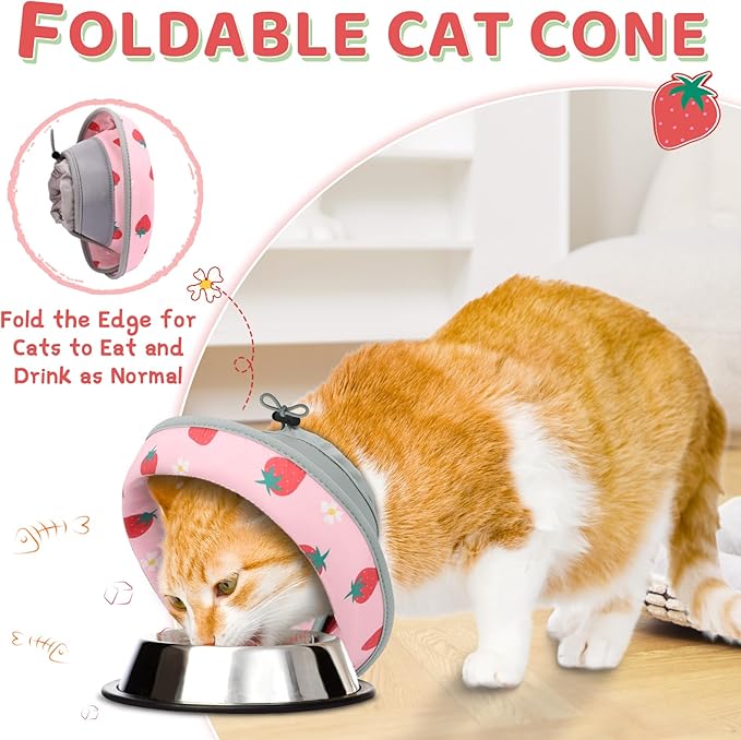 Cat Cone Collar Soft to Stop Licking, Adjustable, Foldable Lightweight Kitten Cones After Surgery Recovery for Cats & Kittens, Cat Cone Alternative (Pink, M)-PawvioPets