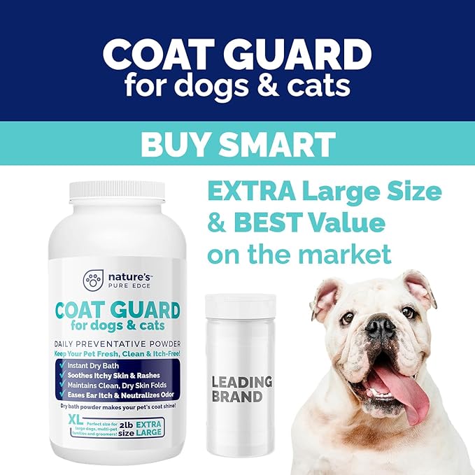 Coat Guard Dry Shampoo for Dogs and Cats - Extra Large 2 lbs Jar, Dog Dry Shampoo Powder, Waterless Dog Shampoo, Anti Itch Relief, Cedar Scented, Anti Dandruff, Hot Spots, Nature's Pure Edge-PawvioPets