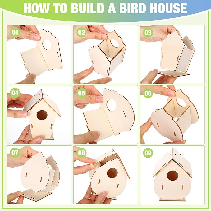 30 Pcs Crafts DIY Bird House Wind Chime Kit Unfinished Wood Birdhouse Kits 12 Wooden Birdhouses & 18 Wind Chimes Build and Paint Birdhouses Bulk Crafts Set-PawvioPets