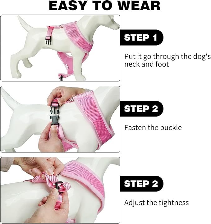 BINGPET No Pull Dog Harness Medium Sized,Breathable Mesh Puppy Cat Harnesses,Pink, M-PawvioPets