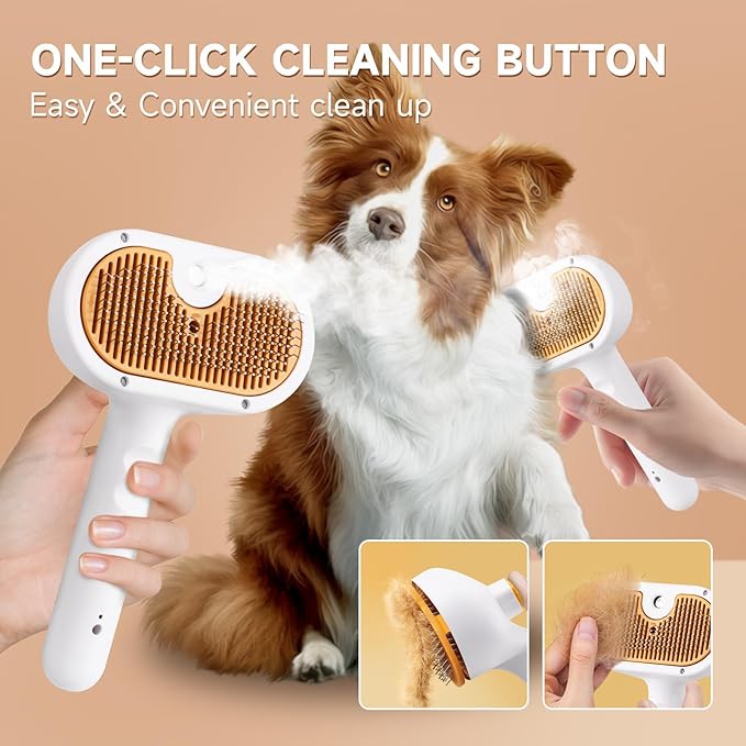 3-in-1 Pet Steam Brush Set for Dogs & Cats, Grooming Comb with Spray, Defur Tool, Water-Assisted Hair Removal, Gentle Cat & Dog Spritz Brush, Multi-Purpose Steam Grooming Kit-PawvioPets