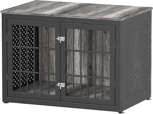 38" Heavy Duty Dog Crate Furniture for Large and Medium Dogs,Wooden Metal Kennel for High Anxiety Dogs, Chew Proof Cage Indoor, Decorative Kennel End Table-PawvioPets