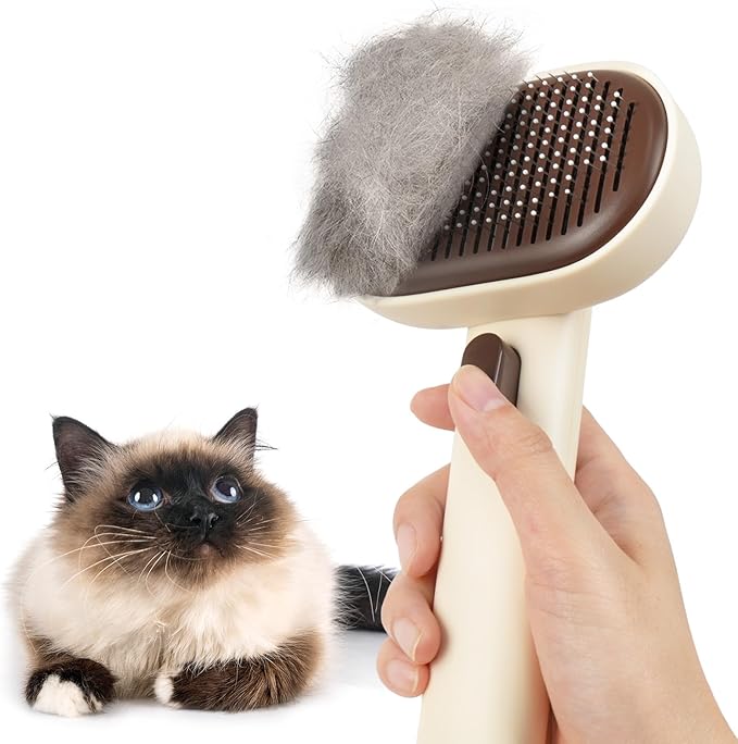 Aumuca Cat Brushes for Indoor Cats Dog Hair Brush for Shedding Long or Short Haired Cats Grooming Deshedding Brush for Dog Kitten Horse Massage Removes Loose Fur, Brown-PawvioPets