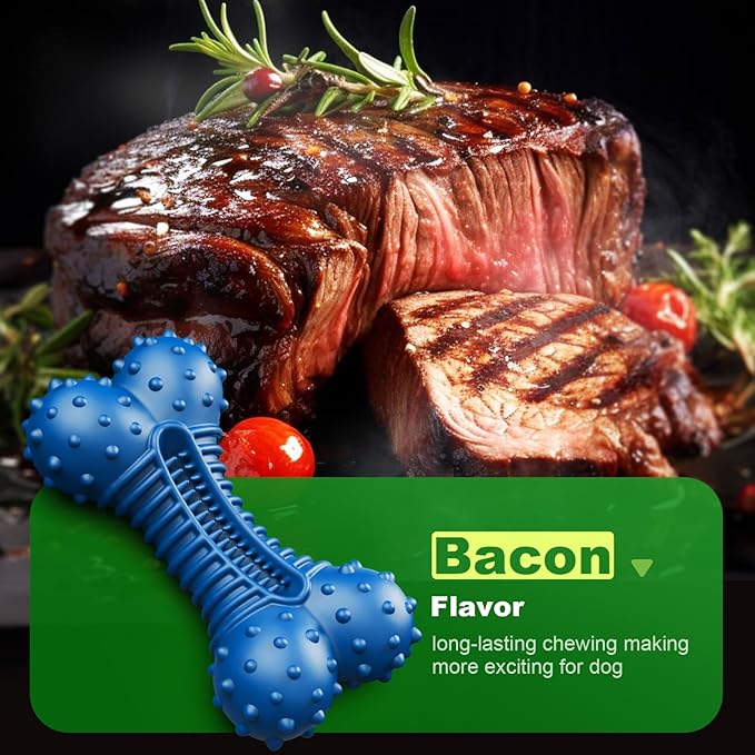 Dog Toys for Aggressive Chewers, Indestructible Chew Toys for Medium Large Dogs,Durable Rubber Dog Bones with Beef Flavor, Tough Dental Toy for Boredom Relief-PawvioPets