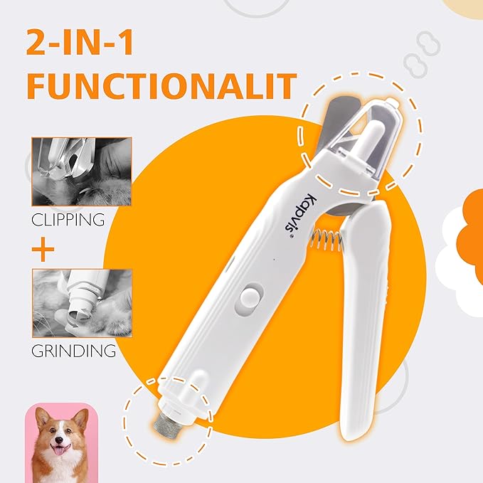 2-in-1 Dog Nail Trimmers & Dog Nail Grinder with LED Lights,Cat Nail Clipper with Guard,cat Nail Trimmer for Large Medium Small Dogs Cats Claw Trimmer Quick Sensor and Safety Guard-PawvioPets