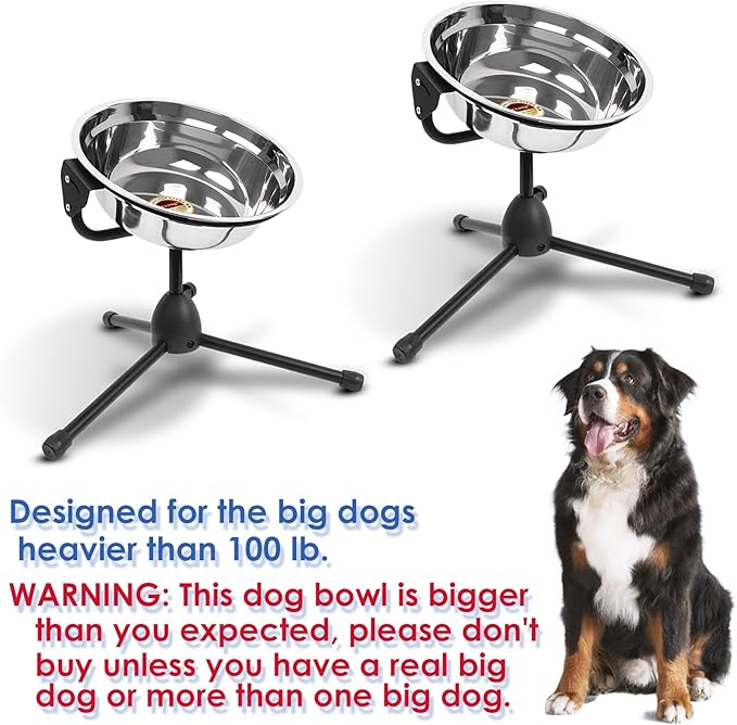 2 Pack Elevated Dog Bowls with Adjustable Metal Stand,Extra Large Size for Dogs Heavier Than 100 lbs,1.24 Gal 4.7 Liter, Stainless Steel Dog Food Bowl Height Adjustable Non-Slip Raised Dog Bowl Set-PawvioPets