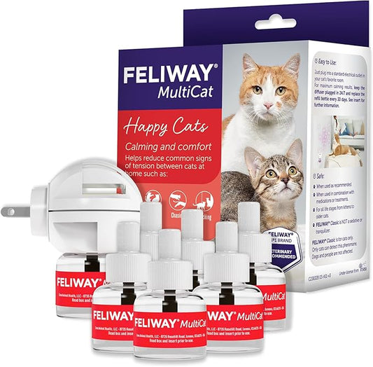 FELIWAY MultiCat Calming Pheromone Diffuser: 1 Diffuser Kit & 6 Refills-PawvioPets