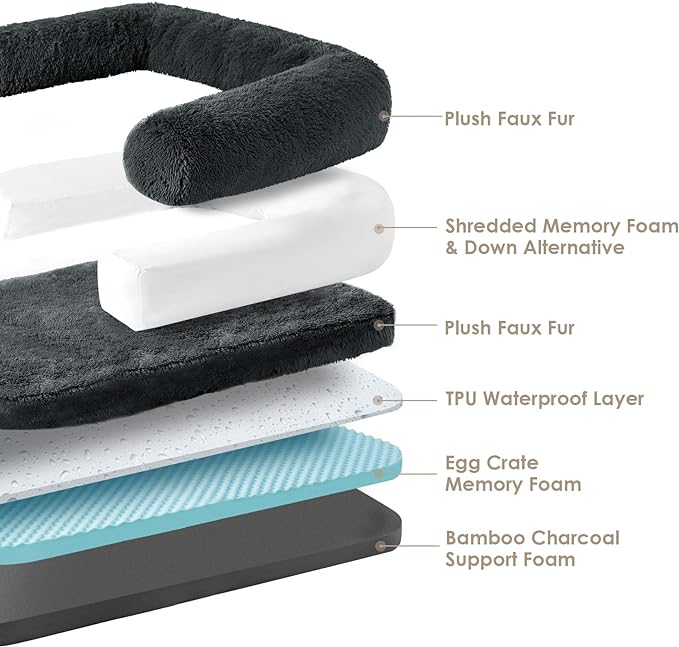 EHEYCIGA Human Dog Bed for Kids, Foldable XXL Dog Bed, Faux Fur Fluffy Pet Couch Bed, Orthopedic Calming Memory Foam Big Pet Bed, Washable Pet Sofa Bed with Non-Slip Bottom, Dark Grey, 54"x38"x7.5"-PawvioPets