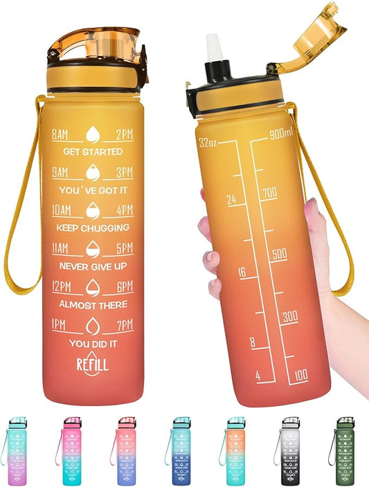 Enerbone Water Bottle, Leakproof BPA & Toxic Free, Motivational Water Bottle with Times to Drink and Straw, Fitness Sports Water Bottle with Strap for Office, Gym, Outdoor Sports-PawvioPets