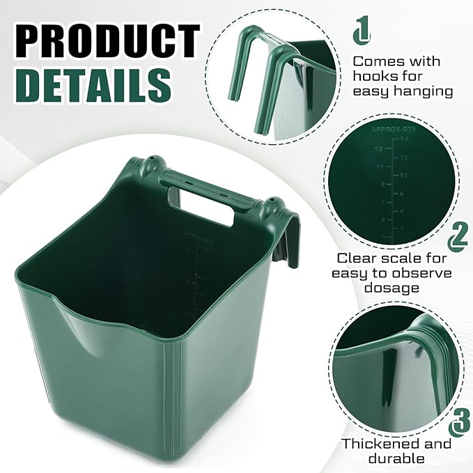 4 Pack 15 Quart Horse Feeders for Stall Hook Over Hanging Fence Hay Feeder Mountable Livestock Plastic Feed Bucket for Farm Stalls Pasture, Stable to Feed Horses Sheep Cattle Cows Etc(Green)-PawvioPets
