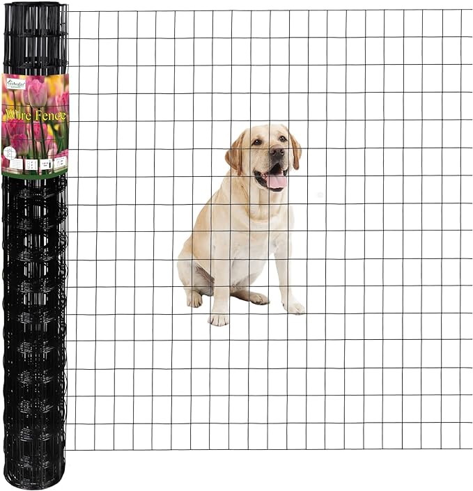 Black PVC Coated Welded Wire Fence 48 Inch x 25 Foot, 2 Inch x 3 Inch 16GA, Garden Border Fencing Roll Vinyl Coating Metal Wire Mesh for Yard Vegetable Plant Protection Poultry Netting-PawvioPets