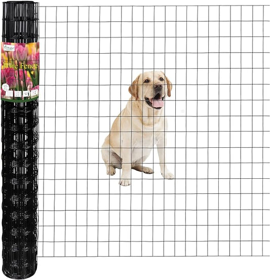 Black PVC Coated Welded Wire Fence 48 Inch x 25 Foot, 2 Inch x 3 Inch 16GA, Garden Border Fencing Roll Vinyl Coating Metal Wire Mesh for Yard Vegetable Plant Protection Poultry Netting-PawvioPets