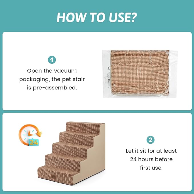 Dog Stairs for Small Dogs, 5 Tier Wider Pet Stairs for High Beds, 23.6" H Non-Slip Dog Steps for Old Cats, Puppies, Small Medium Dogs, 29.5x19.7x23.6 inch, Light Brown-PawvioPets