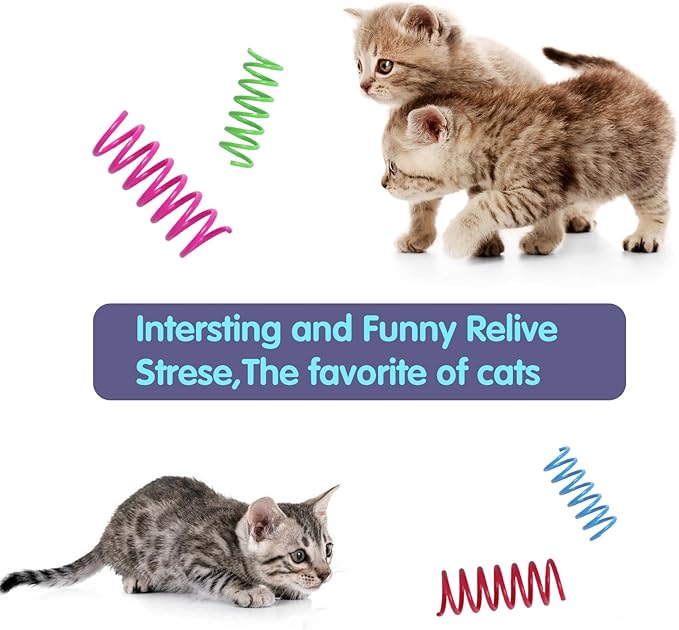 24PCS 12Colors Cat Spring Toys for Indoor Cats, Interactive Coil Springs for Self Play, Durable Heavy Plastic Cat Spiral Spring, Hunting, Biting, Swatting Creative Kitten Toy.-PawvioPets