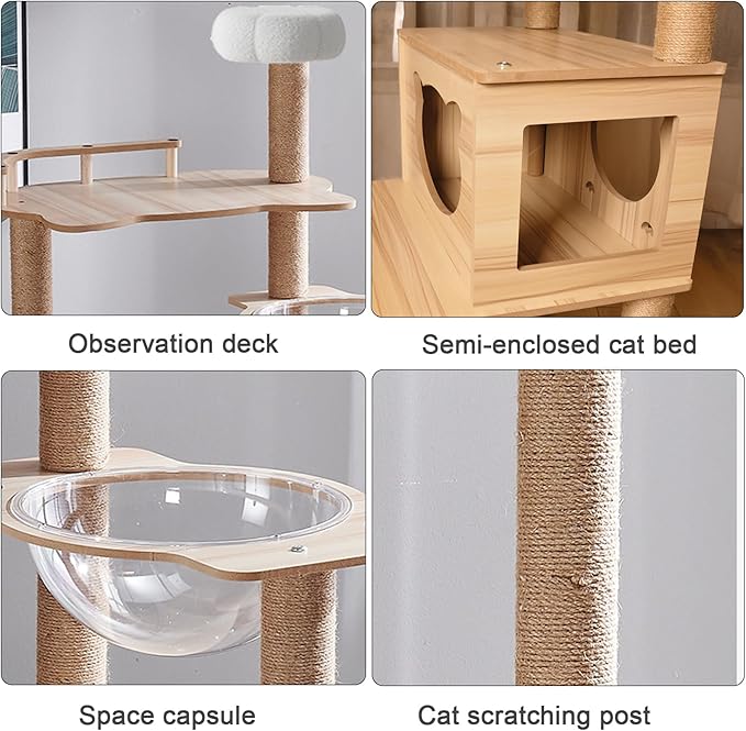 67-Inch Cat Tree for Indoor Cats Large Adult,Cat Tree Tower with Condo, Cat Stairs, 2 Bowl,14 Sisal Scratching Posts, Top Perch, with Padded Platform Bed,Toy Balls,Larg Large cat Tree.B12-PawvioPets