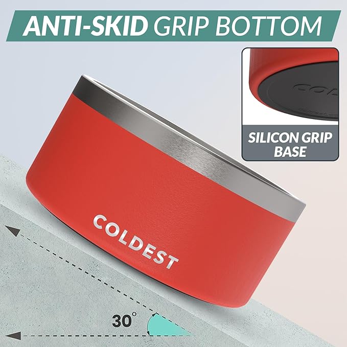 Coldest Dog Bowl - Anti Rust Metal, Non Slip, 3 Layers Insulated Stainless Steel Dog Bowls - Spill Proof & Heavy Duty - Water Bowl for Dogs, Cats & Pets, Dish Washer Safe (200 oz, Crimson Red)-PawvioPets