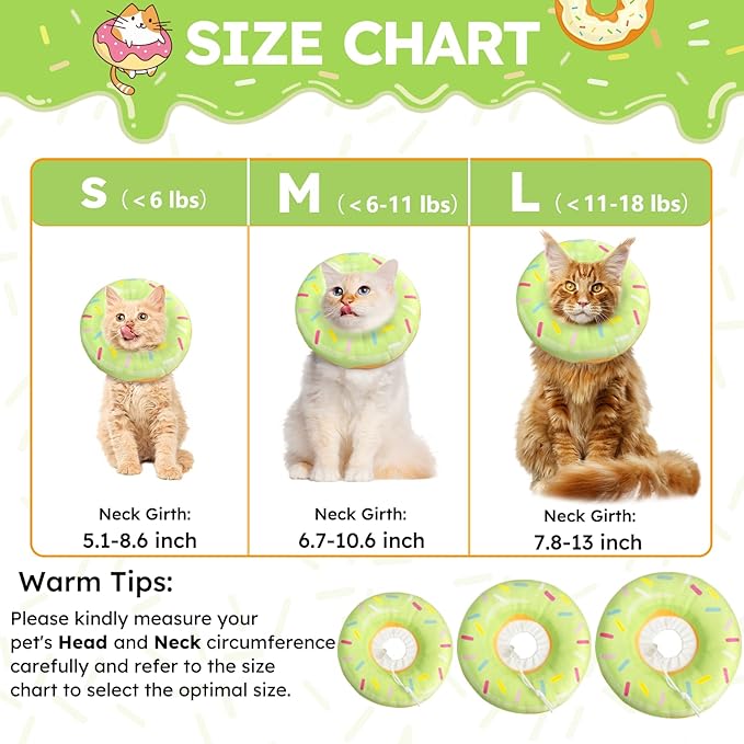 Cat Cone Collar Soft, Cat Recovery Collar for Wound Healing Cute Donut Adjustable Kitten Cones to Stop Licking Comfortable Lightweight Neck Elizabethan Collars for Kittens After Surgery-PawvioPets