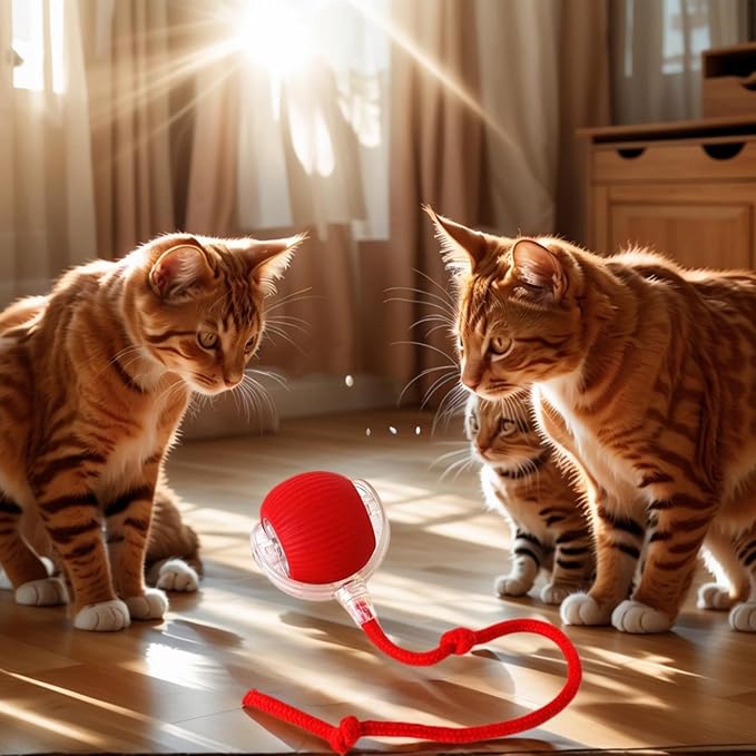 Electric Cat Toy - Automatic Rolling cat Toy with Motion sensors, Designed for Indoor Cats, Suitable for Solo Play (USB Rechargeable) (Red)-PawvioPets