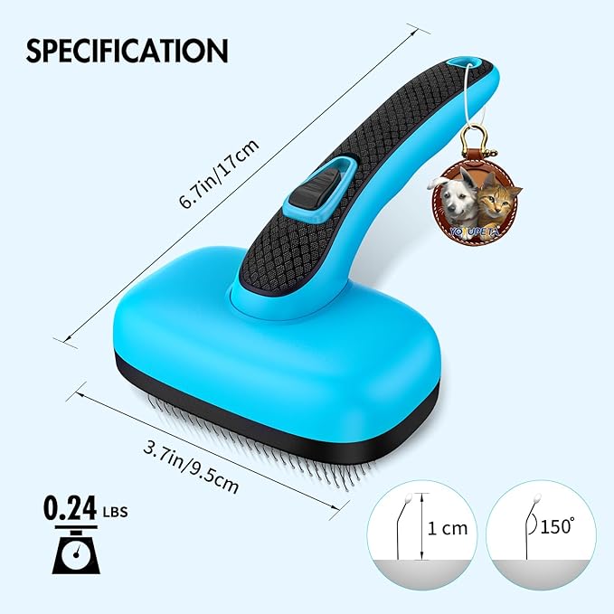 Dog Self Cleaning Slicker Brush for Shedding, Ideal for Short Long Haired Dogs, Including Cat. Removes Loose Fur, Undercoat, Mats, Tangled Hair. Suit for Large Medium Small Animal. Blue-PawvioPets