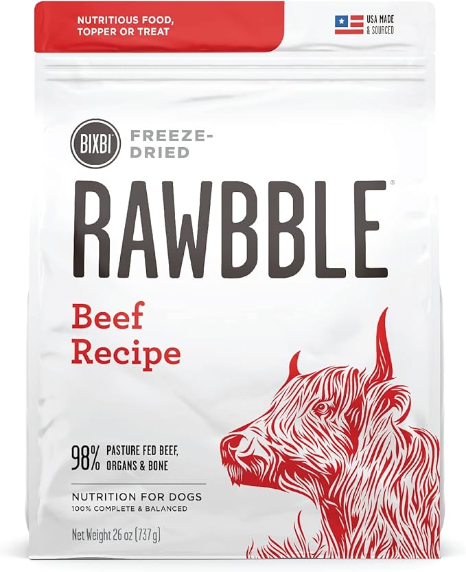 BIXBI Rawbble Freeze Dried Dog Food, Beef Recipe, 26 oz - 98% Meat and Organs, No Fillers - Pantry-Friendly Raw Dog Food for Meal, Treat or Food Topper - USA Made in Small Batches-PawvioPets