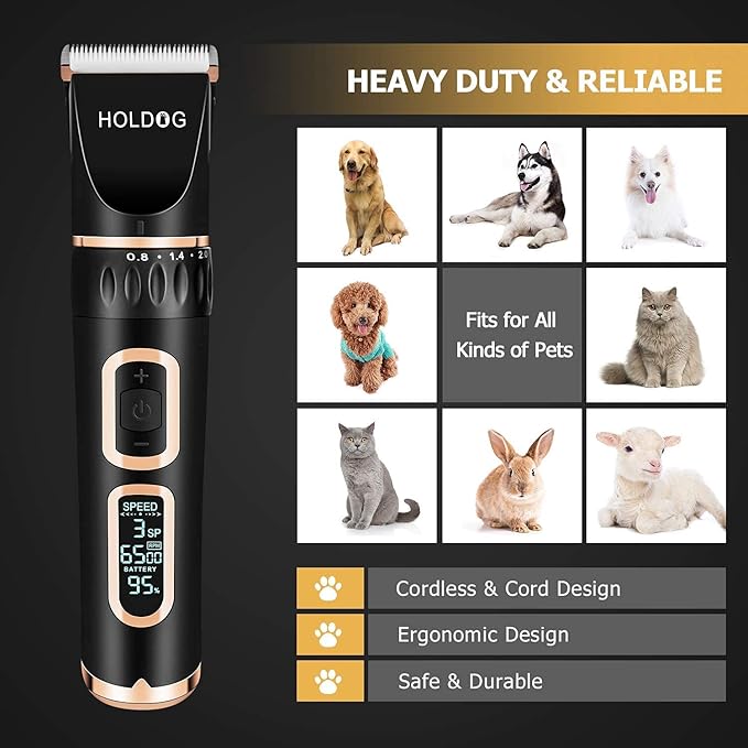 Dog Clippers Professional Heavy Duty Grooming Clipper 3-Speed Low Noise High Power Rechargeable Cordless Pet Tools for Small & Large Dogs Cats Pets with Thick Coats-PawvioPets