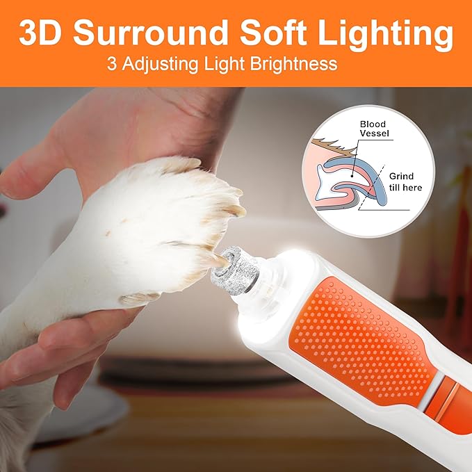 Dog Nail Grinder 7-Speed & 360° LED Light, Professional Pet Nail Grinder for Dogs and Cats, Electric Dog Nail Trimmer Painless Paws Grooming & Smoothing Tool for Large Medium Small Dogs Cats Pets-PawvioPets