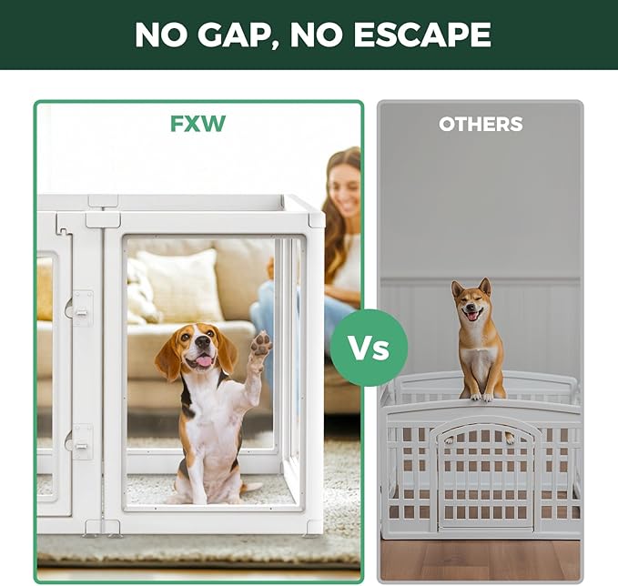 FXW AuraSpace Acrylic Indoor Unleashed Dog Playpen for Medium Dogs, 35 Inch, 6 Panels, White-PawvioPets