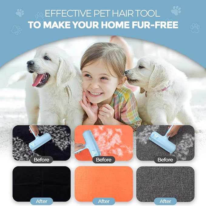 DELOMO Pet Hair Removal Tool, Pet Hair Remover - Lint Roller for Pet Hair - Cat and Dog Hair Remover for Couch, Furniture, Carpet, Car Seat, Reusable Lint Roller with Fur Bin, Pet Owner Essential-PawvioPets