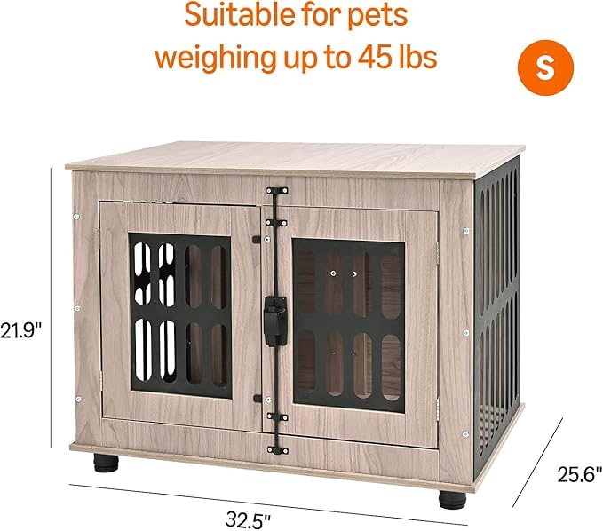 Amazon Basics Heavy Duty Dog Crate Furniture for Small Dogs, Wooden Decorative Dog Kennel Cage Indoor with Safety Lock, 32.5" L x 25.6" W x 21.9" H-PawvioPets