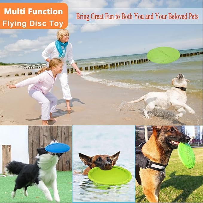 Dog Flying Disc, 2 Pack Dog Flyer Toys, Soft Rubber Interactive Lightweight Flying Disc Dog Toy for Small Large Dogs - Floats in Water & Safe on Teeth, 7.2 inch.-PawvioPets